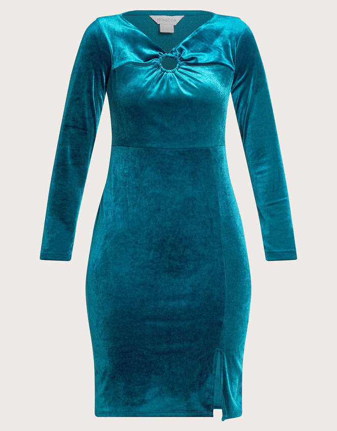 Cece Velvet Shift Dress, Teal (TEAL), large