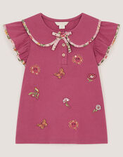 Floral Embroidered Cotton T-Shirt, Pink (PINK), large
