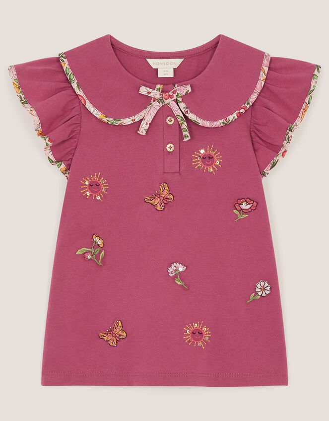 Floral Embroidered Cotton T-Shirt, Pink (PINK), large