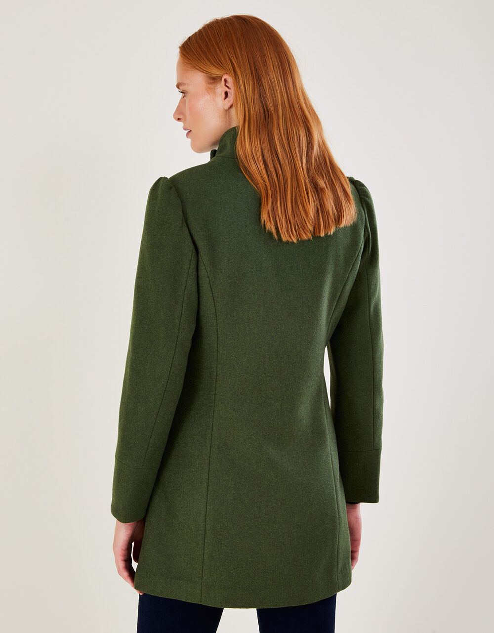 Diana Military Wool Pea Coat with Recycled Polyester Green Women's