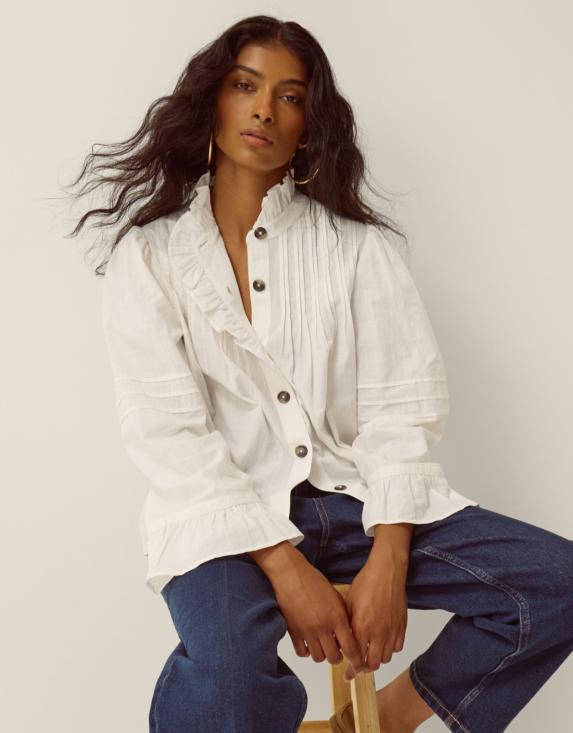 Teresa Frill Pintuck Shirt White | Tops & T-shirts | Monsoon UK.
