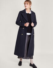 Lola Belted Wool Trench Coat, Blue (NAVY), large