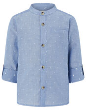 Stuart Printed Grandad Shirt with Long Sleeves, Blue (BLUE), large