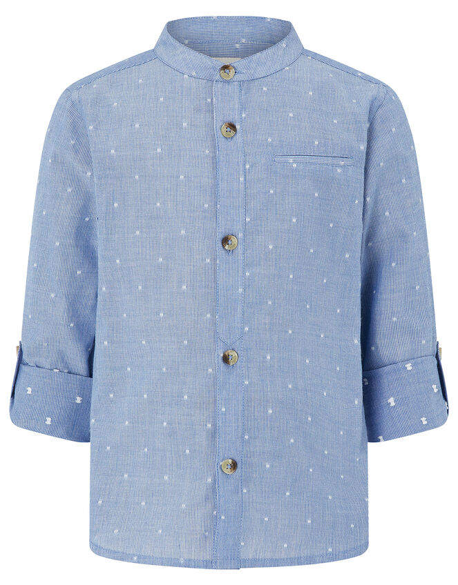 Stuart Printed Grandad Shirt with Long Sleeves, Blue (BLUE), large