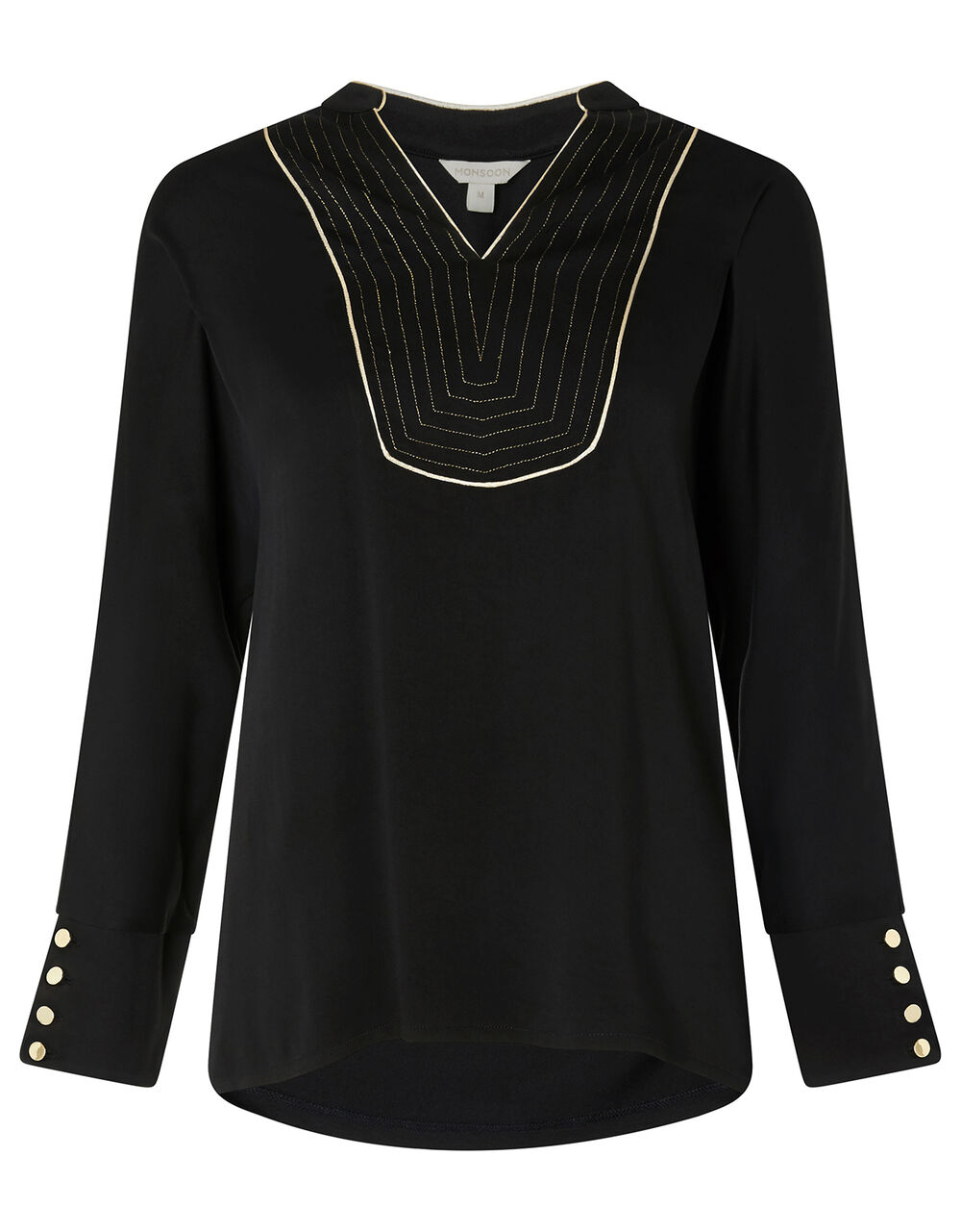 Metallic Bib Long Sleeve Top with LENZING™ ECOVERO™ Black Blouses