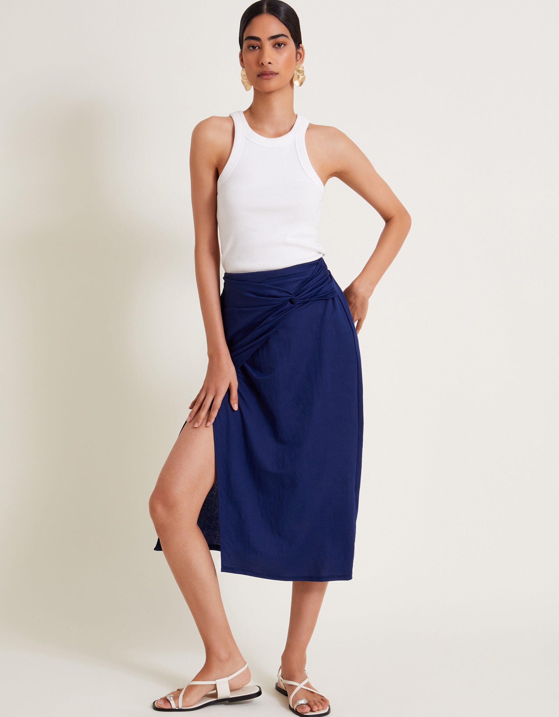 Winnie Wrap Midi Skirt Blue Skirts Monsoon UK