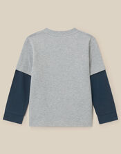 Penguin Embroidered Christmas Long Sleeve Top, Grey (GREY), large