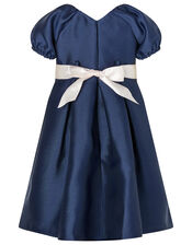 Baby Corsage Belt Duchess Twill Dress, Blue (NAVY), large