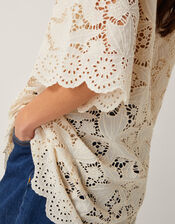 Selena Floral Lace Longline Tunic Top, Ivory (IVORY), large