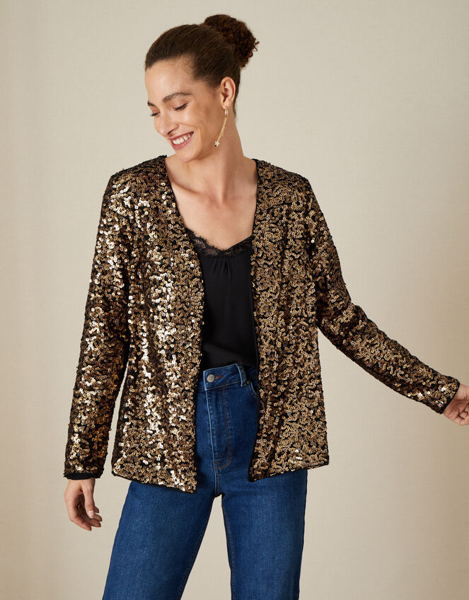 Emma Sequin Jersey Jacket, Gold (GOLD), large