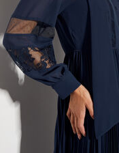 Florence Lace Insert Pleated Midi Dress, Blue (NAVY), large