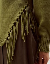Fey Asymmetrical Fringe Jumper, Green (KHAKI), large