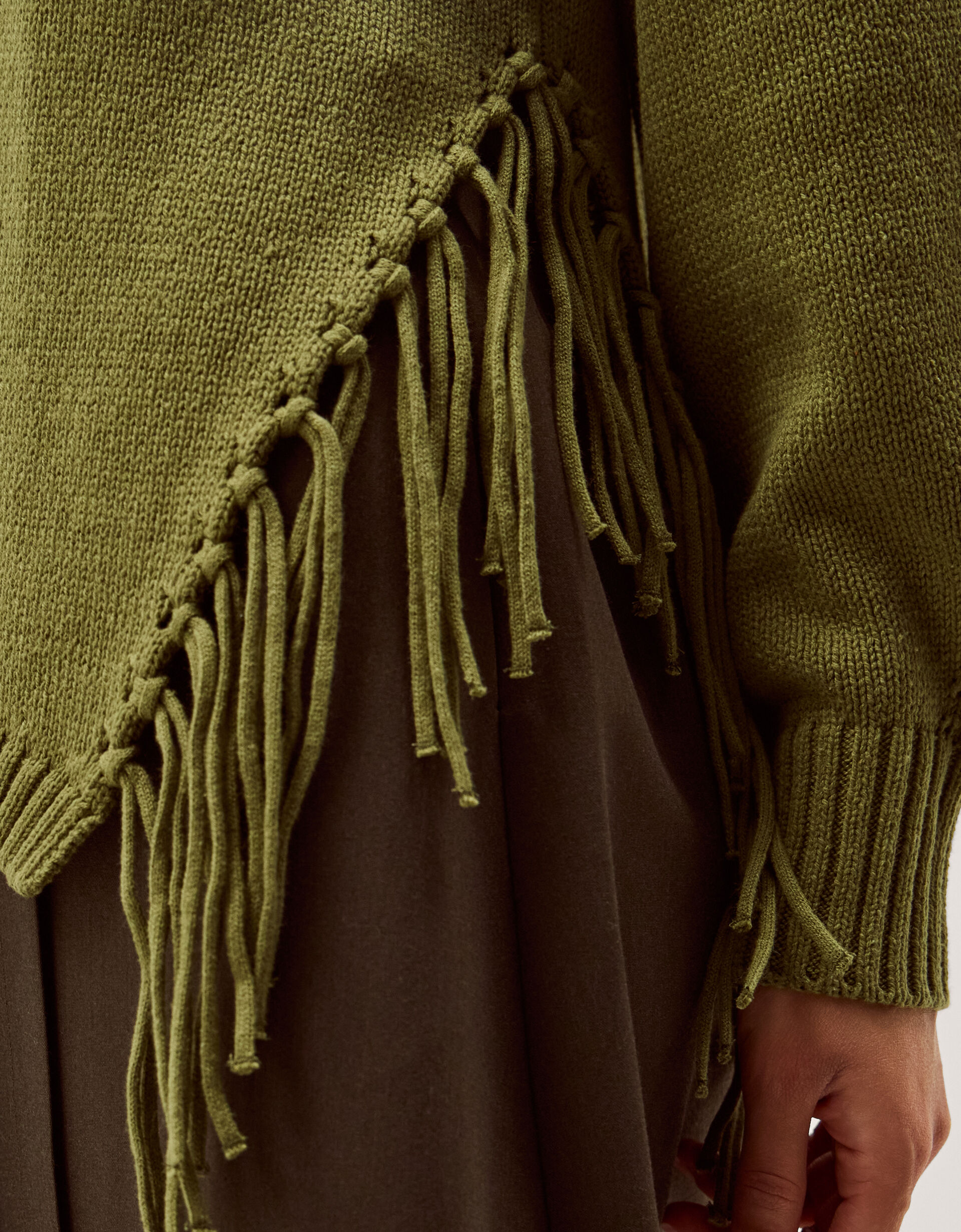 Fey Asymmetrical Fringe Jumper Green | Jumpers | Monsoon UK.