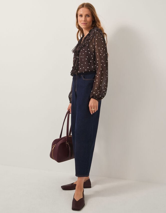 Mackie Sheer Polka Dot Ruffle Blouse, Brown (CHOCOLATE), large