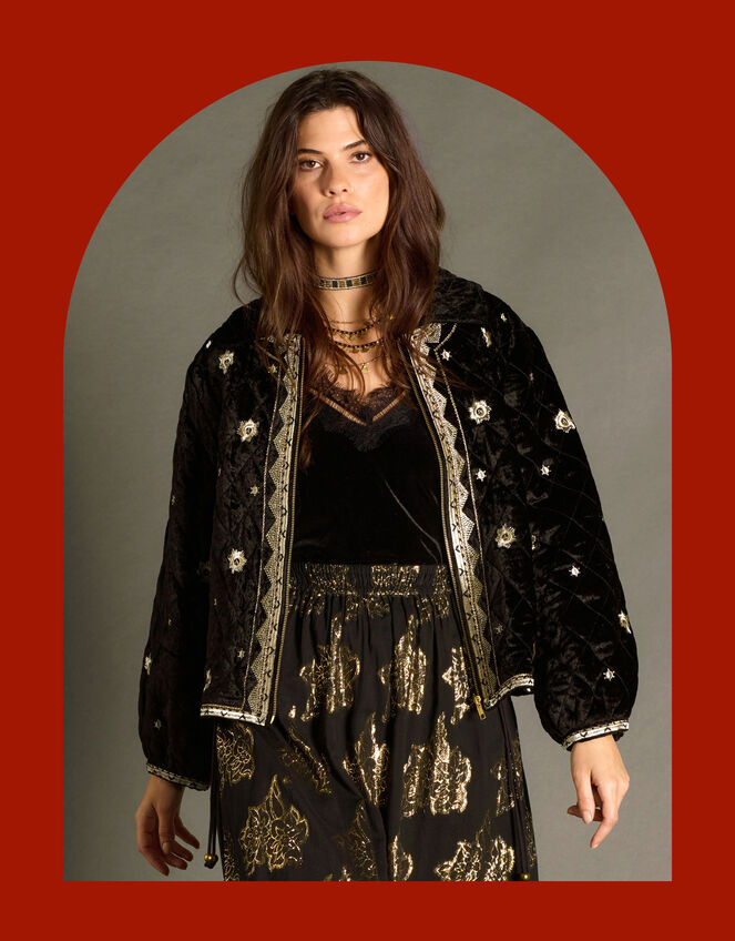 East Embroidered Quilted Jacket, Black (BLACK), large