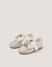 Glitter Bow Mary Jane Ballet Flats, Silver (SILVER), large
