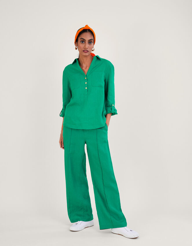 Linen Collar Overhead Shirt Green | Tops & T-shirts | Monsoon UK.