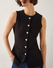 Shelby Stretch Button Waistcoat, Black (BLACK), large