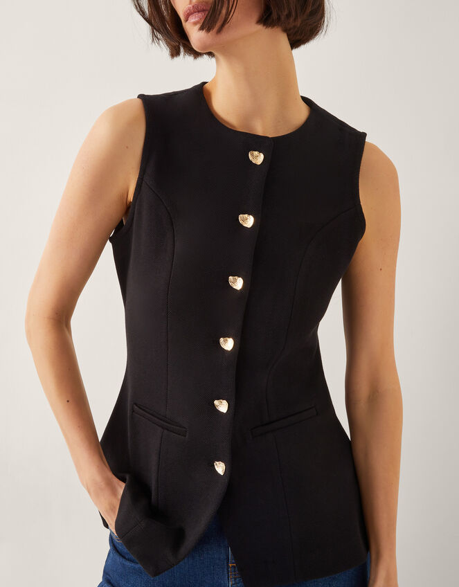 Shelby Stretch Button Waistcoat, Black (BLACK), large