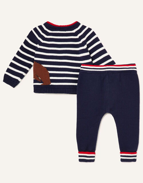Newborn Bear and Stripe Knit Set, Blue (NAVY), large
