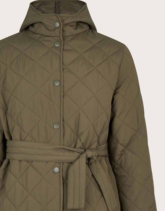 MINI ME Belted Quilted Coat with Hood , Green (KHAKI), large