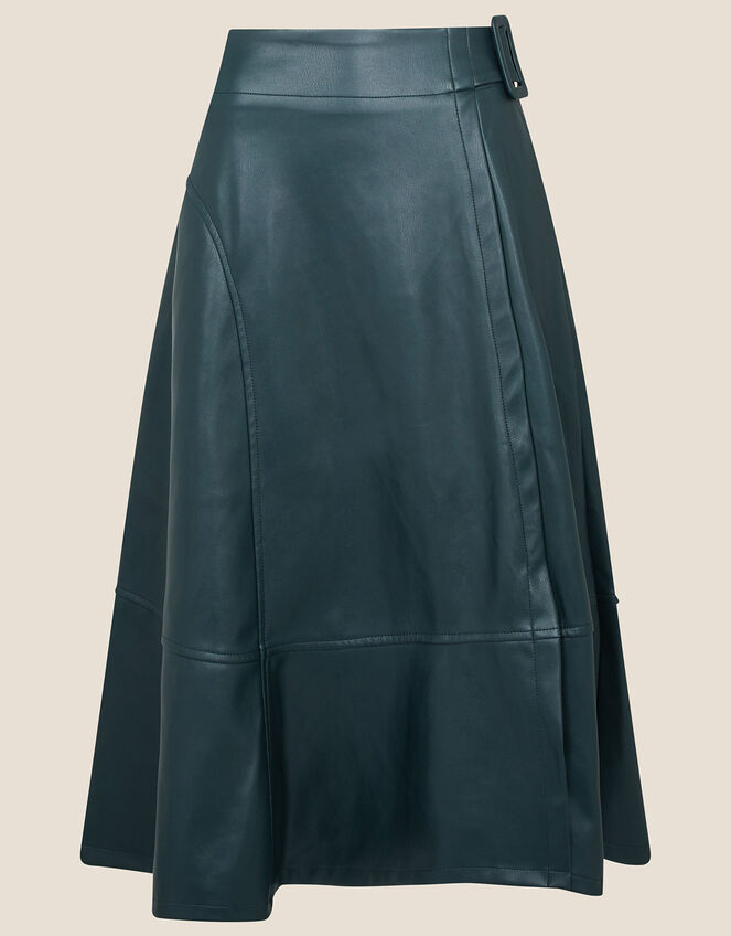Belted Leather-Look Skirt Green