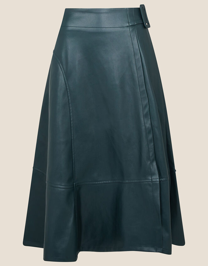 Belted Leather-Look Skirt, Green (GREEN), large