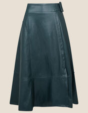 Belted Leather-Look Skirt, Green (GREEN), large