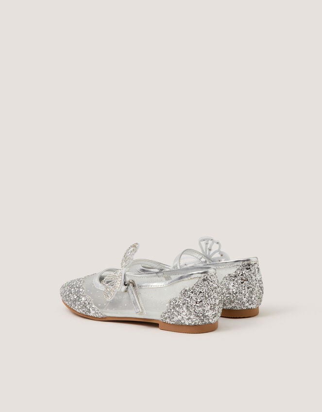 Butterfly Glitter Ballet Flats, Silver (SILVER), large