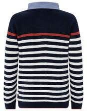 Peter Striped Jumper with Faux Shirt Collar, Blue (NAVY), large