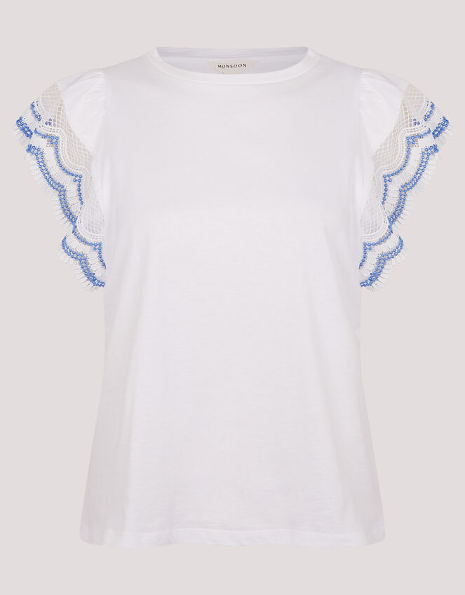 India Embroidered Flutter-Sleeve Top, Ivory (IVORY), large