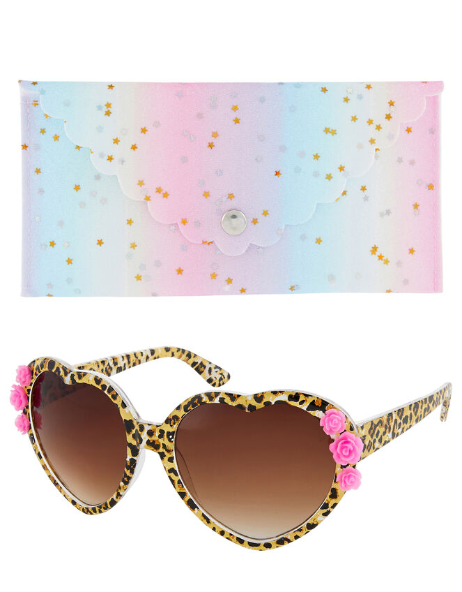 Leopard Heart Sunglasses with Case, , large