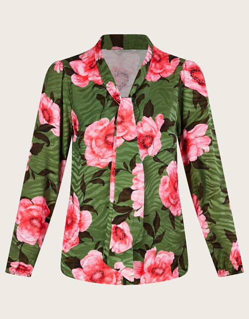 Peonella Floral Print Blouse, Green (GREEN), large