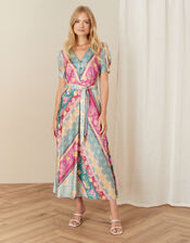 Mai Stripe Satin Tea Dress, Green (GREEN), large