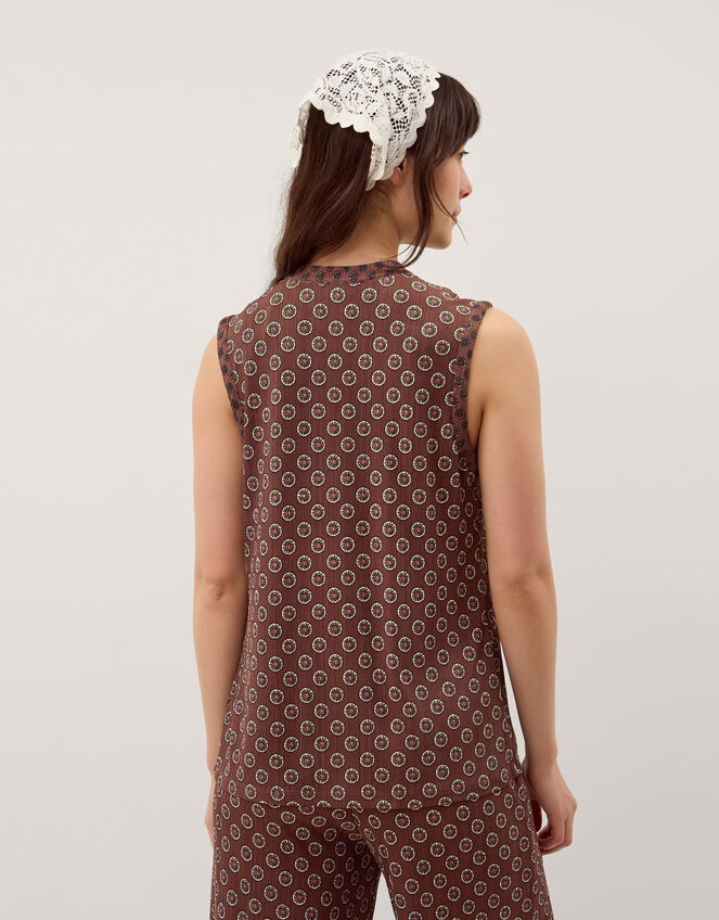 Magdalena Geometric Jersey Top, Brown (CHOCOLATE), large