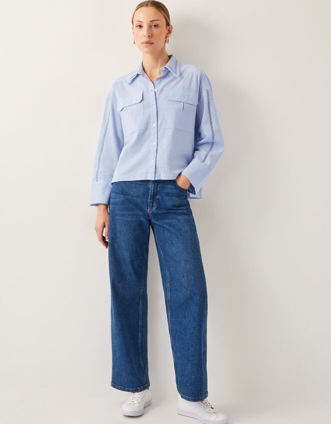 Lilah Cropped Utility Shirt, Blue (BLUE), large