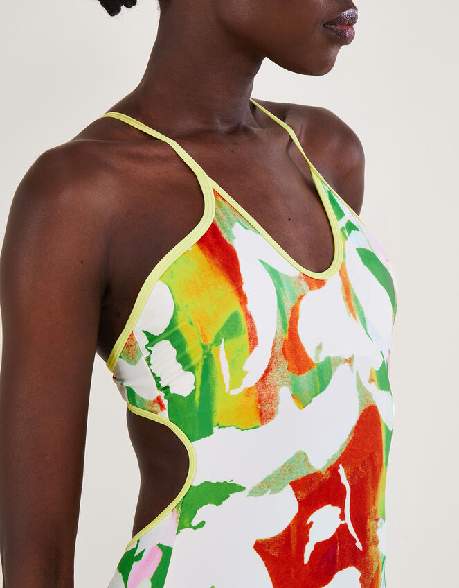 Abstract Floral Print Swimsuit with Recycled Polyester Green