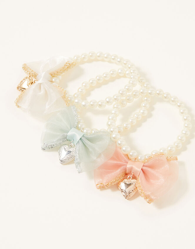 Heart Charm Organza Bow Bracelets, , large