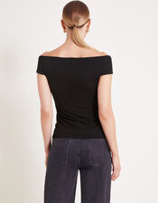 Wanda Wrap Bardot Top, Black (BLACK), large