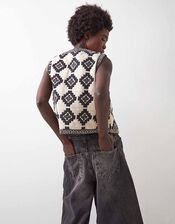 East Kaira Embroidered Quilted Waistcoat, Grey (CHARCOAL), large
