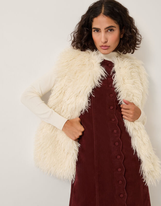 Maeve Shaggy Faux Fur Gilet, Ivory (IVORY), large