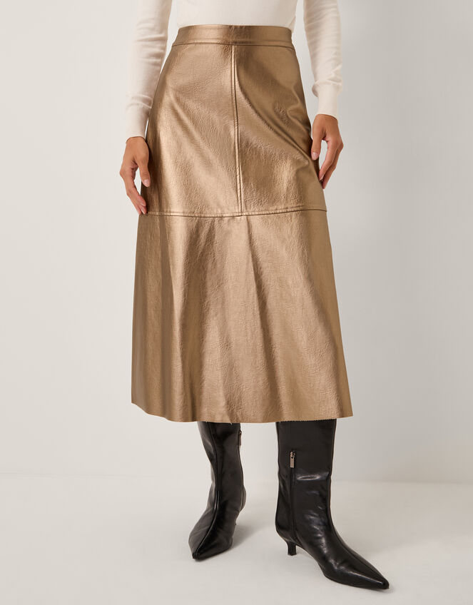 Pippa Faux Leather Midi Skirt Bronze Skirts Monsoon
