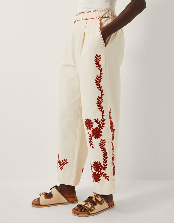 Emilia Floral Embroidered Trousers Ivory
