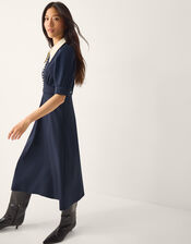 Clay Collar Jersey Midi Dress, Blue (NAVY), large