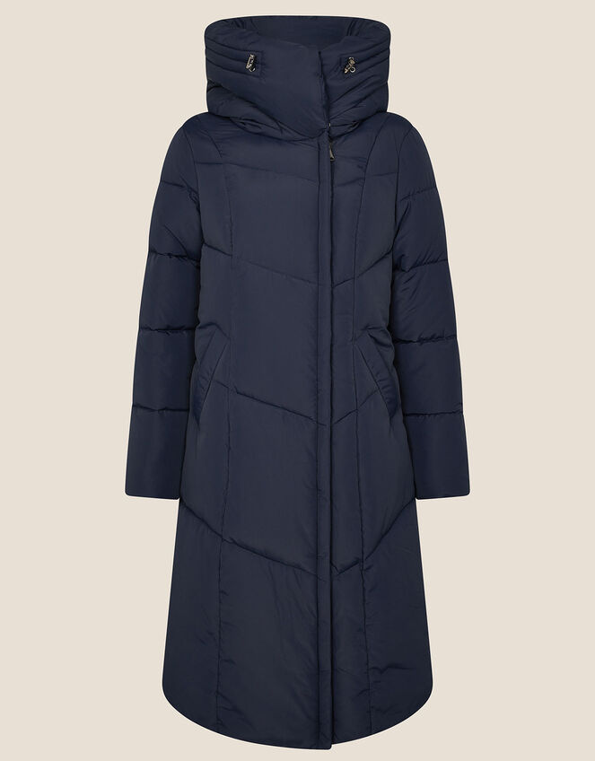 Longline Hooded Padded Coat, Blue (NAVY), large