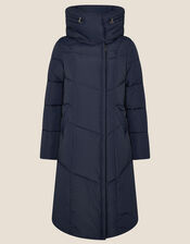Longline Hooded Padded Coat, Blue (NAVY), large