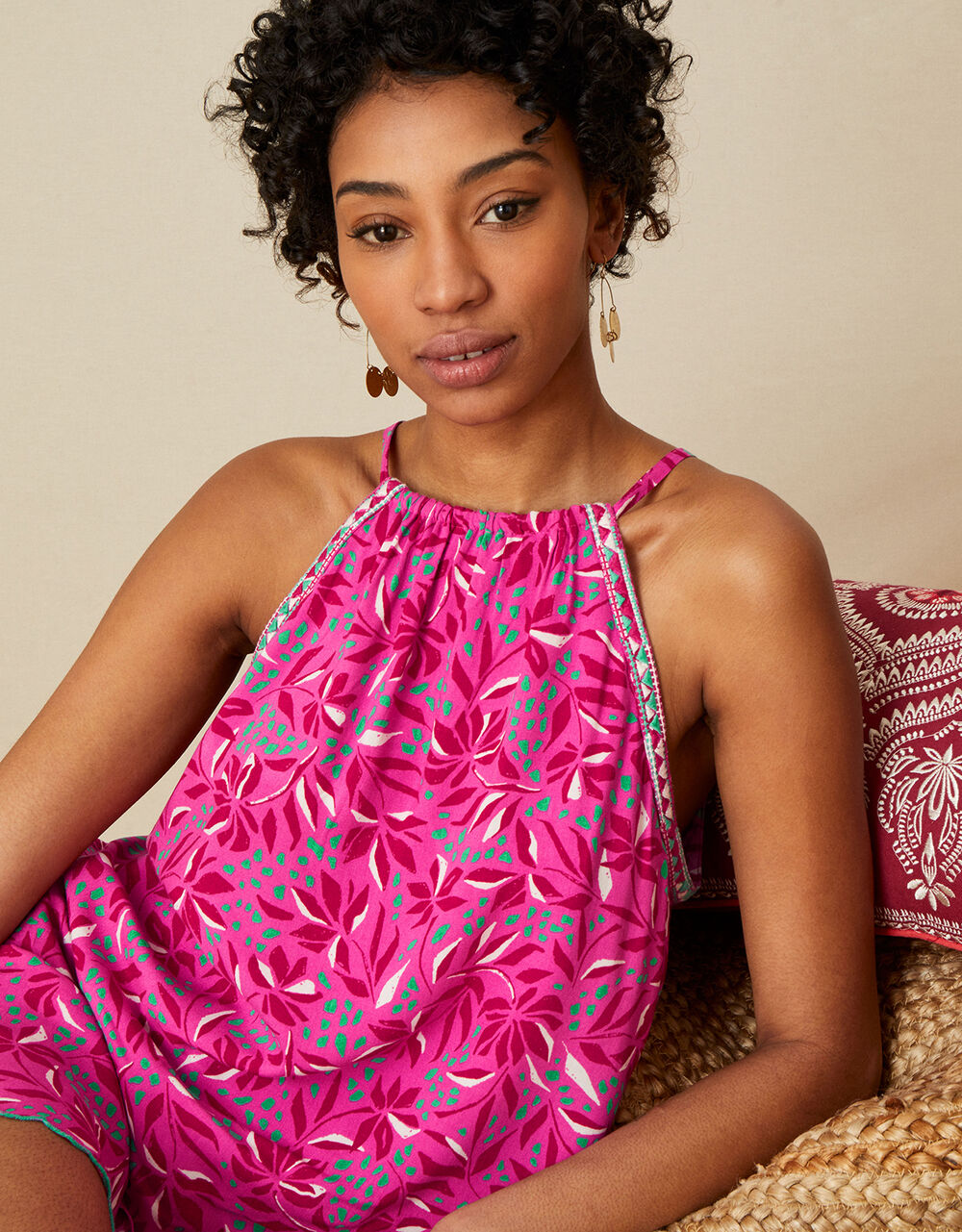 Women Women's Clothing | Floral Print Halter Top in LENZING™ ECOVERO™ Pink - IZ42550