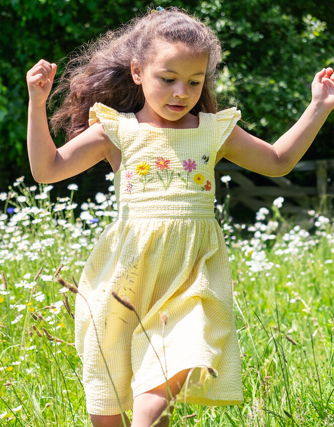 Frugi Embroidered Dress, Yellow (YELLOW), large
