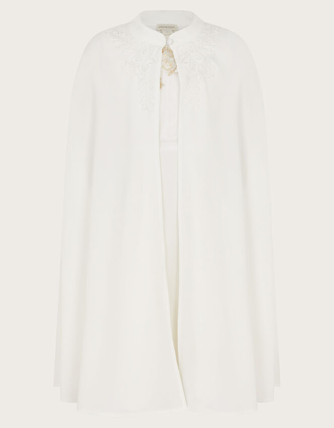 Charlotte Embroidered Dress and Cape, Ivory (IVORY), large