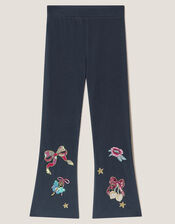 Sequin Bow Embellished Flare Leggings, Blue (NAVY), large